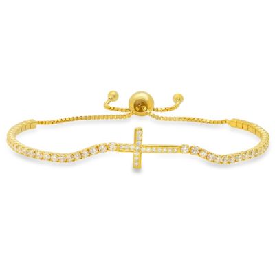 Kylie Harper Lab Created 14k Gold Over Silver Petite CZ Cross Adjustable Bracelet