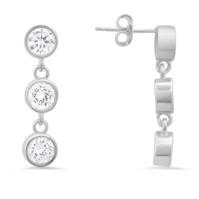 Kylie Harper Lab Created Sterling Silver Dangling Bezel-set CZ Earrings
