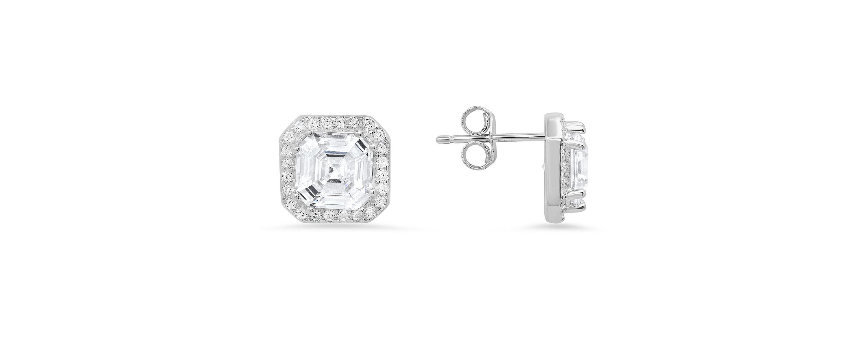 Lab Created Sterling Silver Asscher-cut Halo Stud Earrings