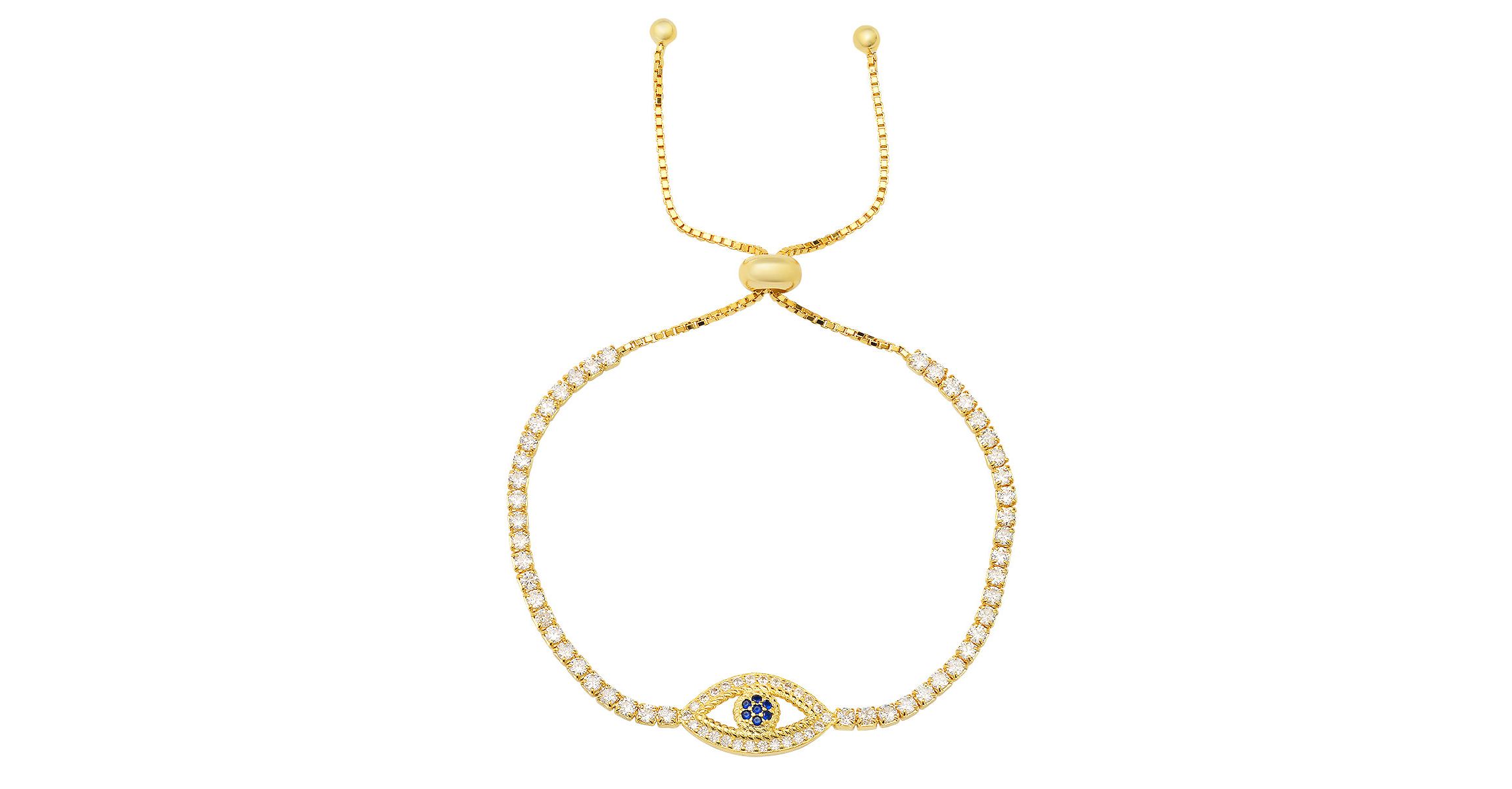 Lab Created 14k Gold Over Silver CZ Evil Eye Adjustable Bracelet