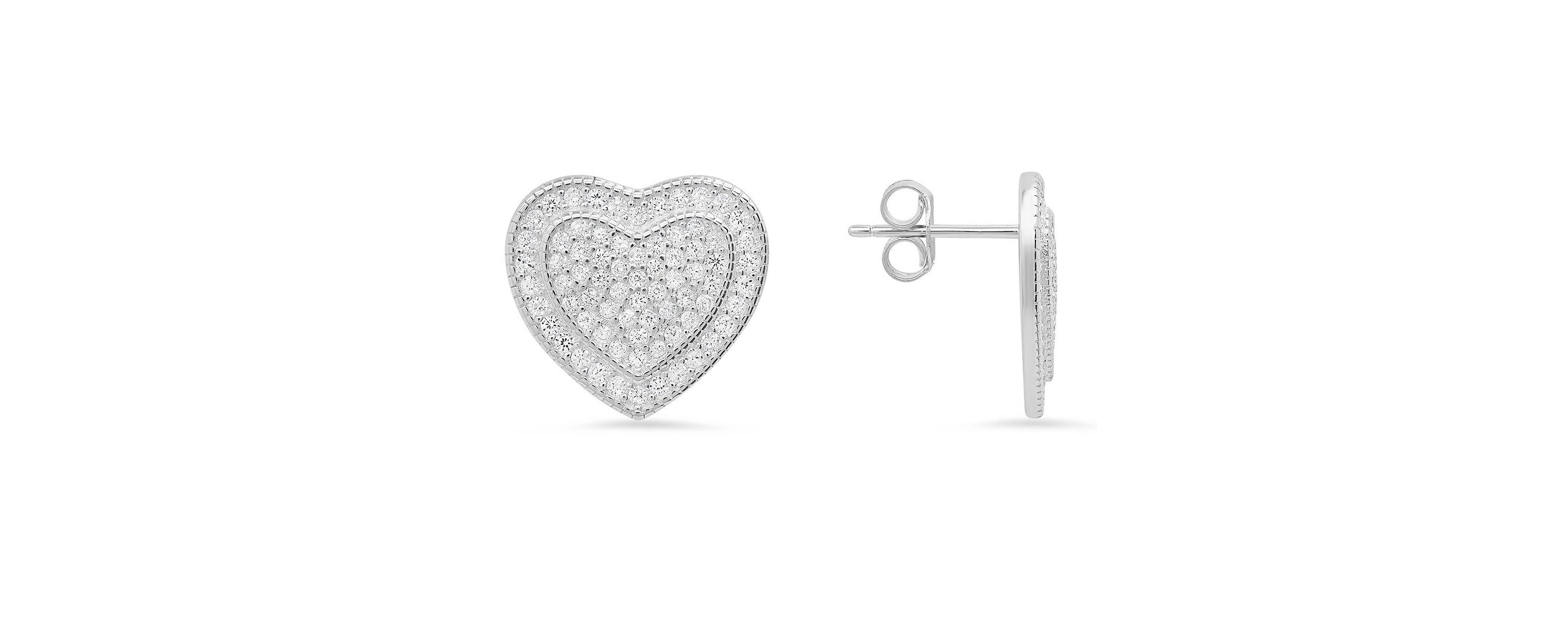 Lab Created Sterling Silver Pave CZ Heart Stud Earrings