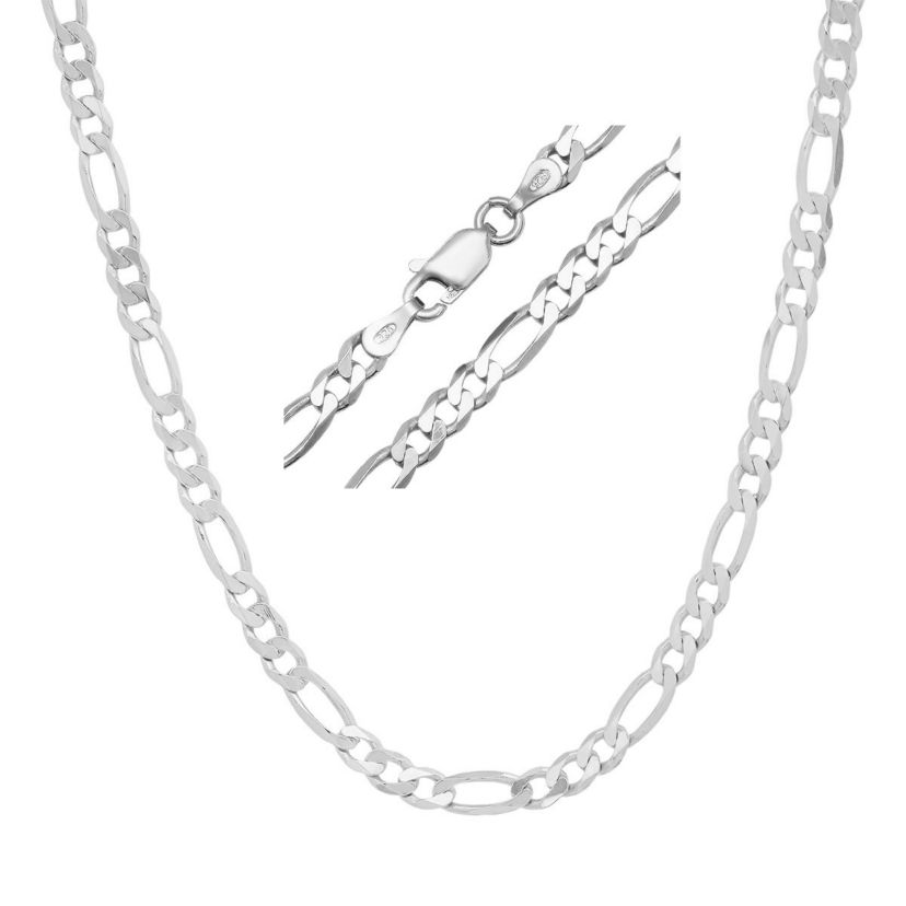 Italian Sterling Silver 4mm Figaro Chain Necklace - Unisex