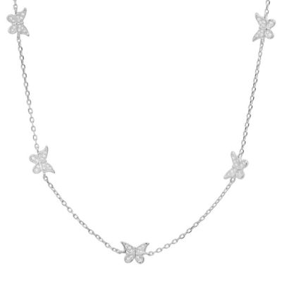 Kylie Harper Lab Created Sterling Silver CZ Butterfly Station Necklace -  0810103574175