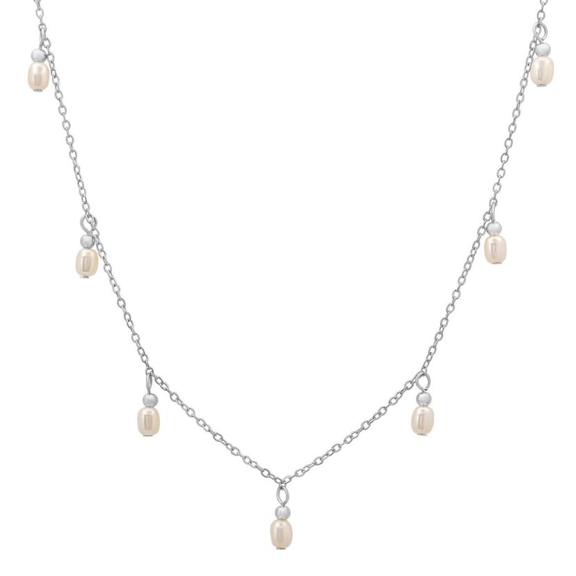 Lab Created 14k Gold Over Silver Dangling Pearl Charm Choker Necklace