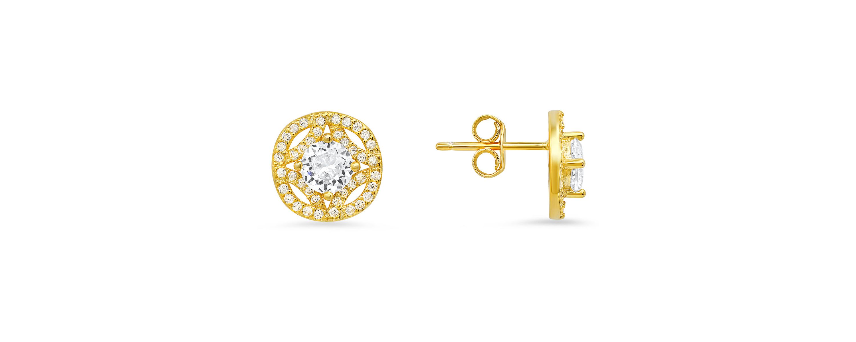 Lab Created Sterling Silver Vintage Halo CZ Stud Earrings