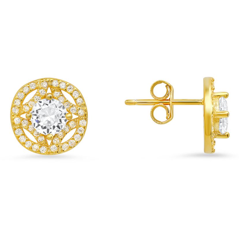 Lab Created Sterling Silver Vintage Halo CZ Stud Earrings