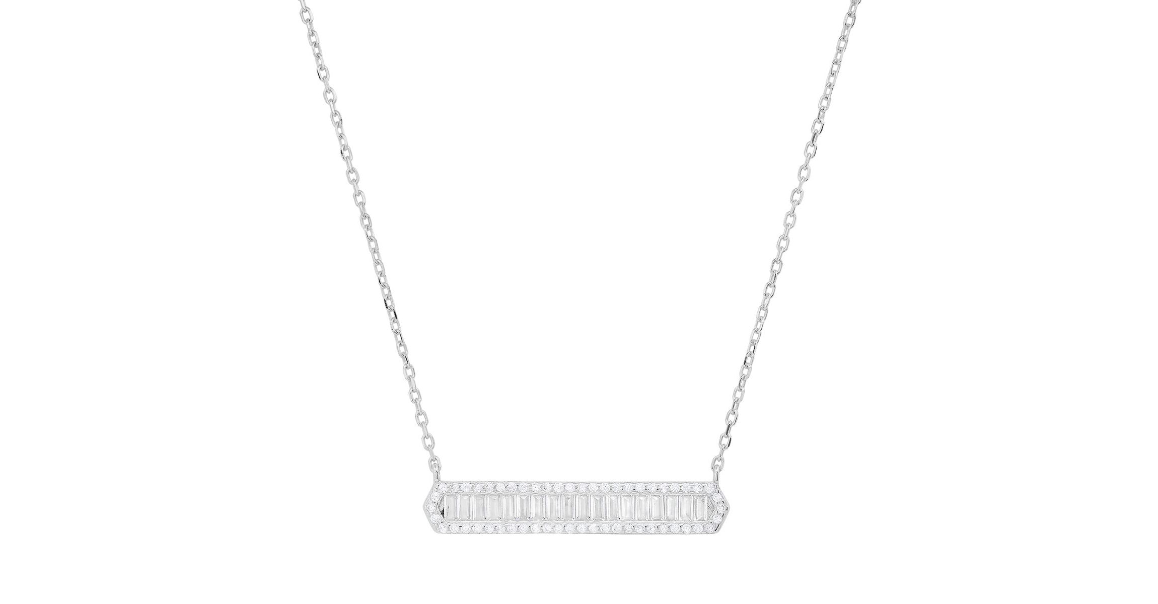 Lab Created 14k Gold Over Silver Baguette-cut CZ Bar Necklace