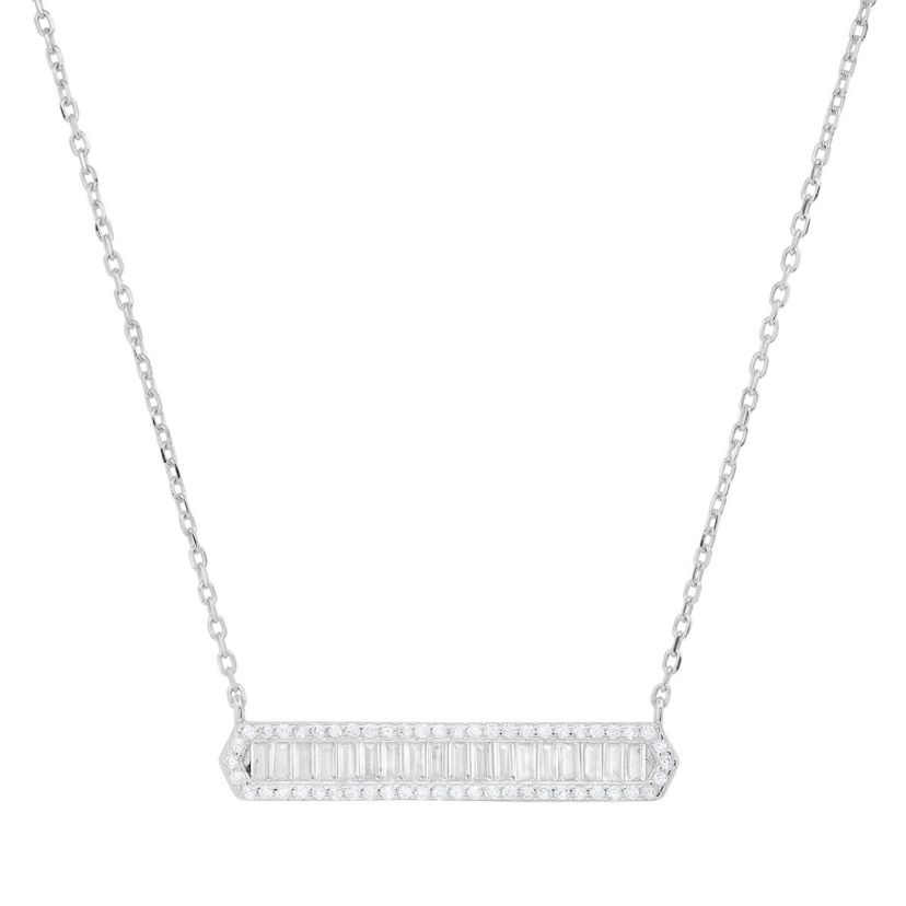 Lab Created 14k Gold Over Silver Baguette-cut CZ Bar Necklace