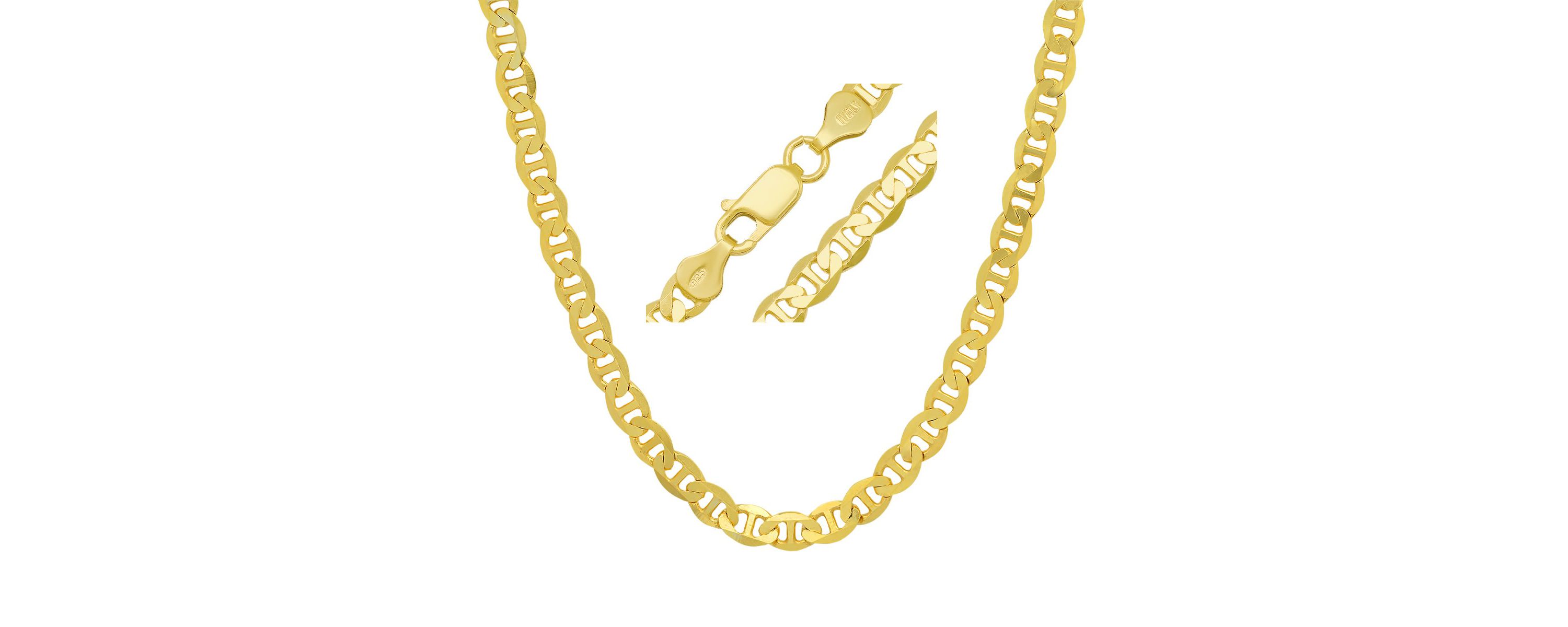 Mens Italian Thick/Heavy 14k Gold Over Silver Mariner Chain Necklace
