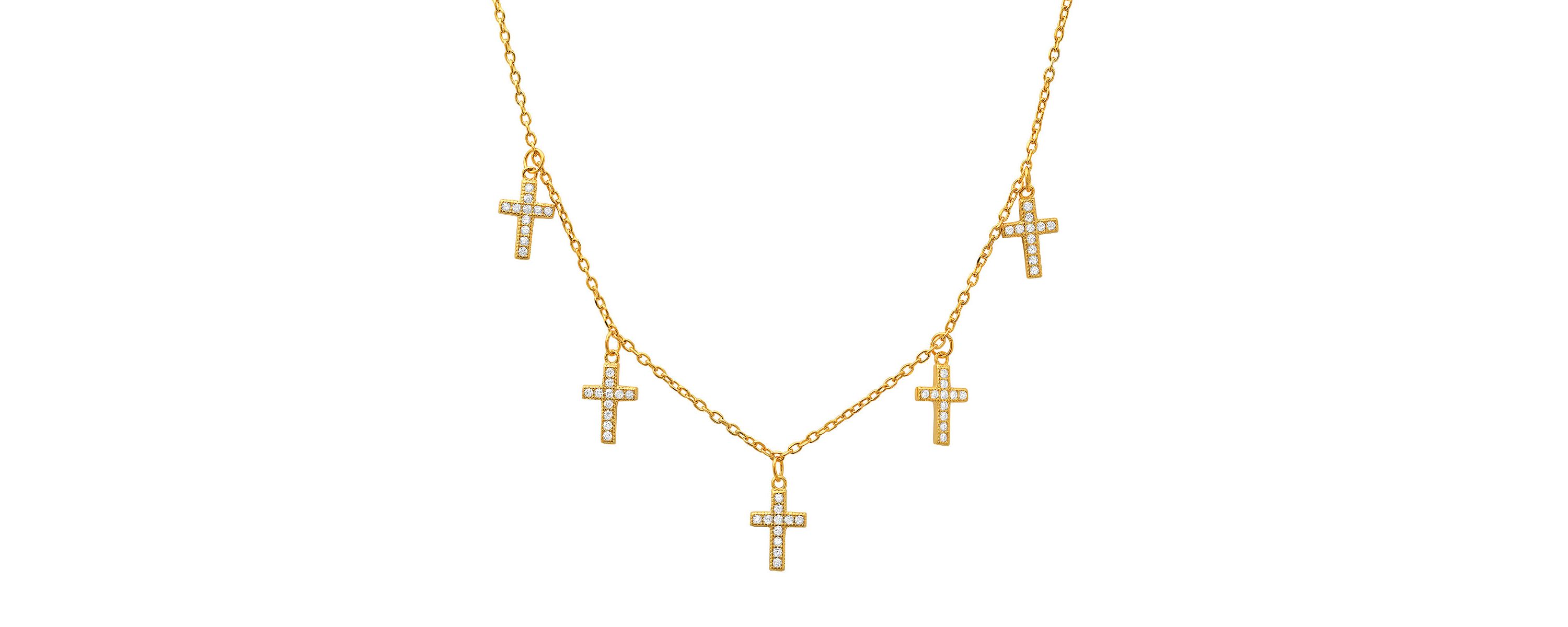 Lab Created Sterling Silver Dangling CZ Cross Charm Necklace