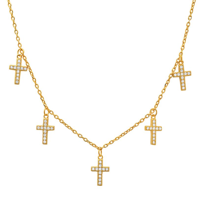 Lab Created Sterling Silver Dangling CZ Cross Charm Necklace