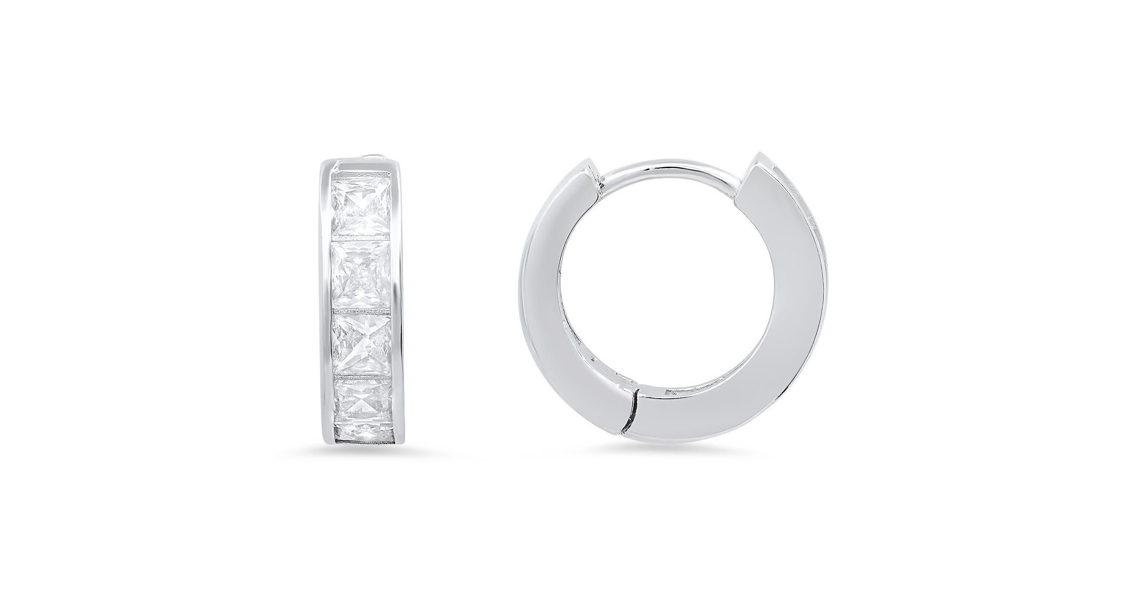 Lab Created Sterling Silver Petite Princess-cut Huggy Hoop Earrings