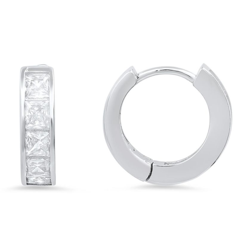 Lab Created Sterling Silver Petite Princess-cut Huggy Hoop Earrings