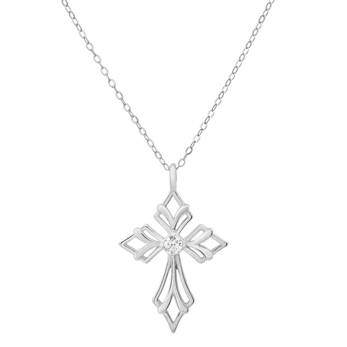 Lab Created Sterling Silver Art Deco Cross Pendant