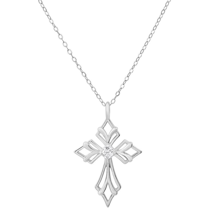 Lab Created Sterling Silver Art Deco Cross Pendant