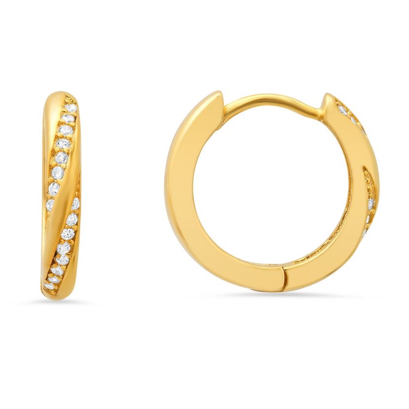 Lab Created Sterling Silver Swirl CZ 15mm Hoop Earrings
