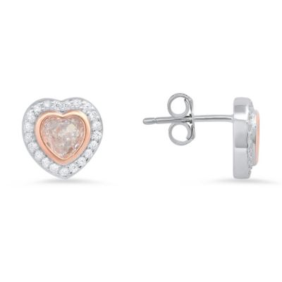 Kylie Harper Lab Created Sterling Silver Two-Tone CZ Heart Halo Stud Earrings
