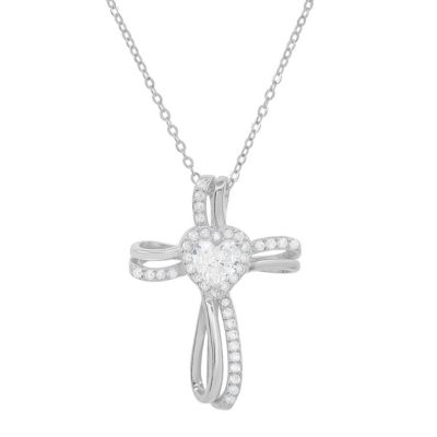 Kylie Harper Lab Created 14k Rose Gold Over Silver Heart Pink CZ Cross Pendant