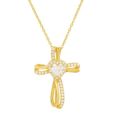 Kylie Harper Lab Created 14k Rose Gold Over Silver Heart Pink CZ Cross Pendant