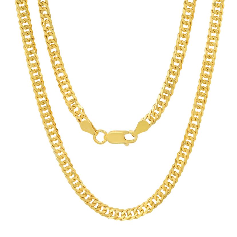 Italian 14k Gold Over Silver 4mm Double Curb Miami Cuban Chain Necklace - Unisex