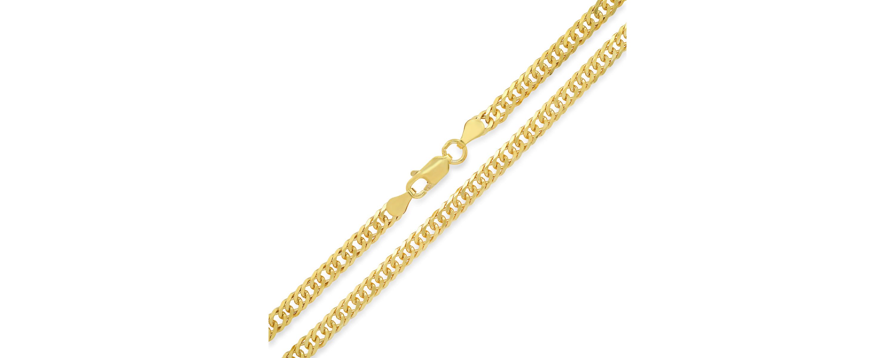 Italian 14k Gold Over Silver 4mm Double Curb Miami Cuban Chain Necklace - Unisex