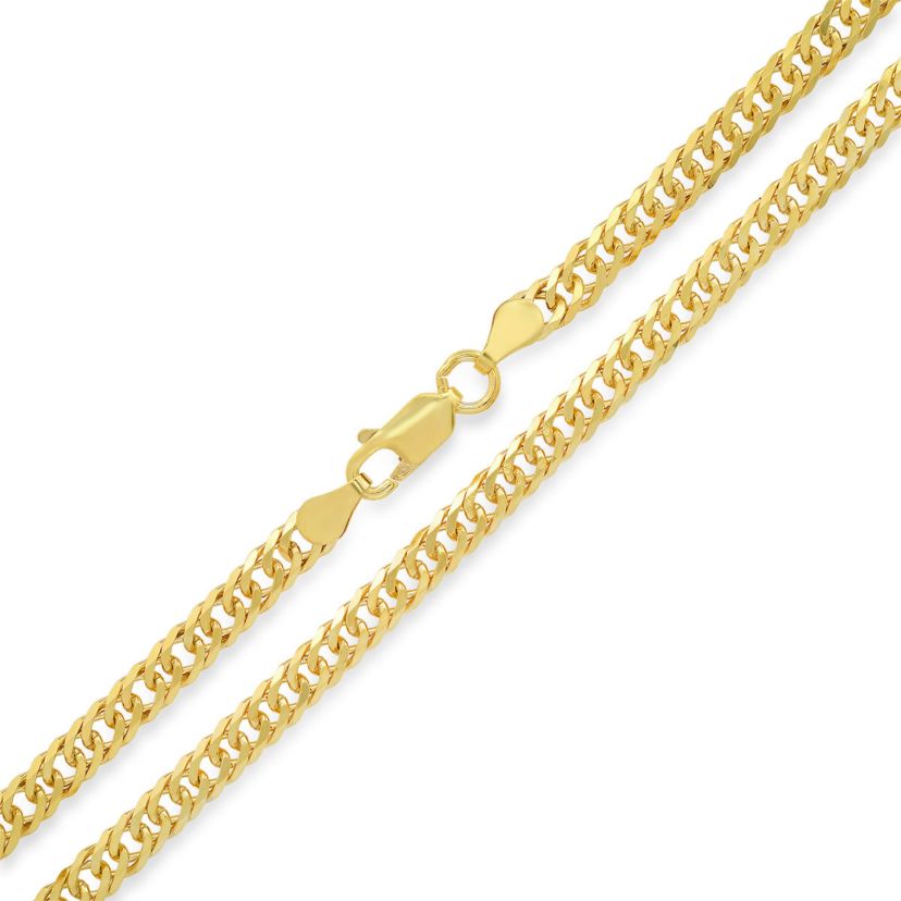 Italian 14k Gold Over Silver 4mm Double Curb Miami Cuban Chain Necklace - Unisex