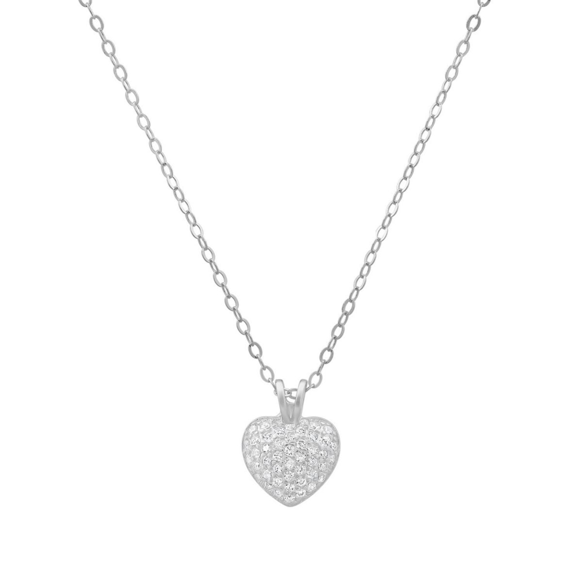 Lab Created Sterling Silver Tiny Puffed CZ Heart Pendant