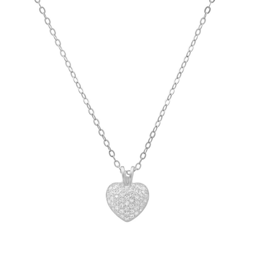 Lab Created Sterling Silver Tiny Puffed CZ Heart Pendant