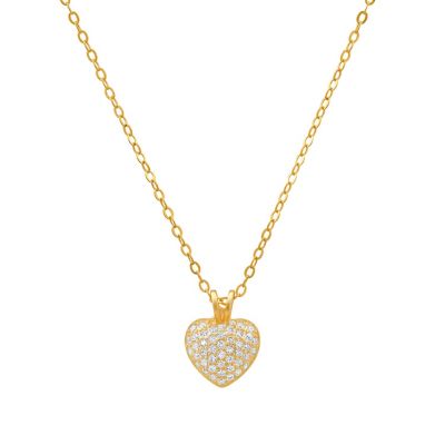 Kylie Harper Lab Created 14k Gold Over Silver Tiny Puffed CZ Heart Pendant, 18 in