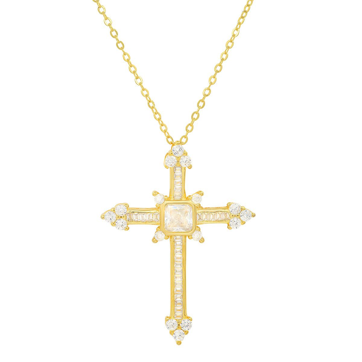 Lab Created Sterling Silver Fancy CZ Cross Pendant