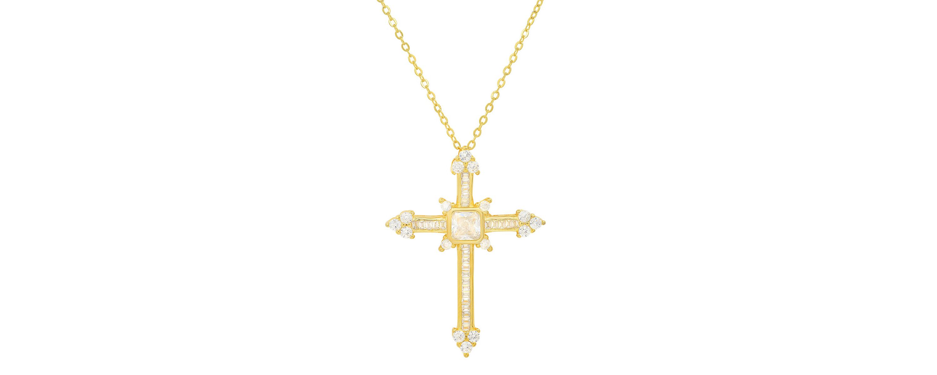 Lab Created Sterling Silver Fancy CZ Cross Pendant
