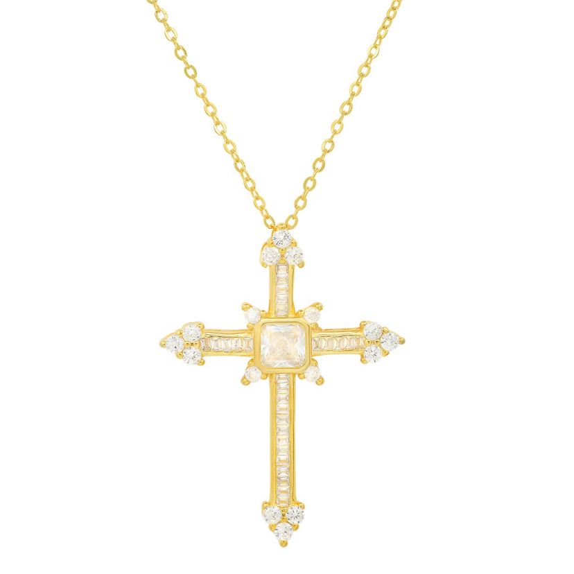 Lab Created Sterling Silver Fancy CZ Cross Pendant