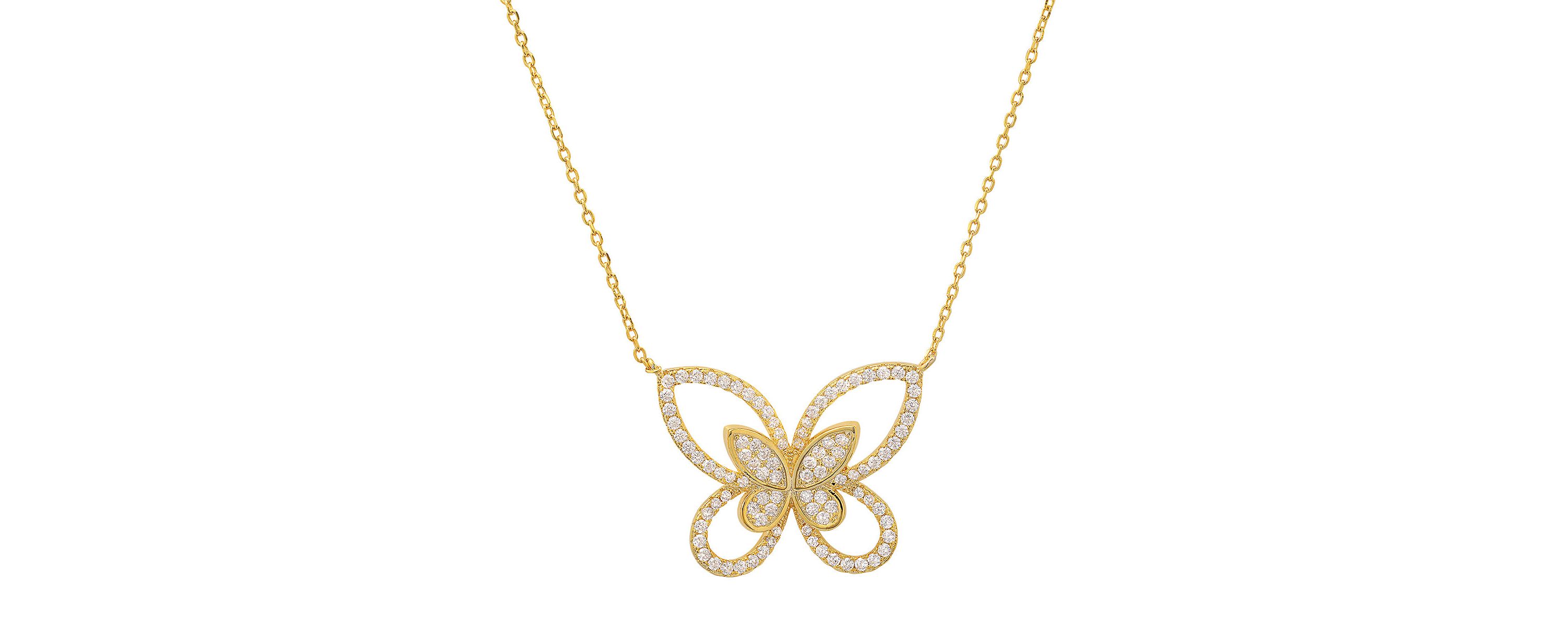 Lab Created 14k Gold Over Silver CZ Butterfly Necklace