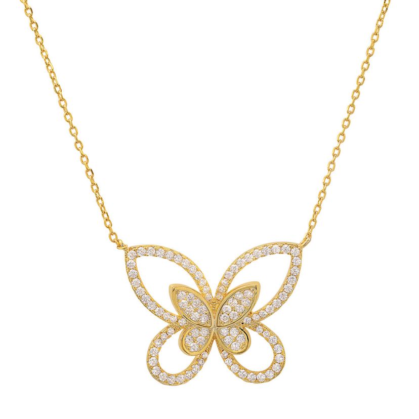 Lab Created 14k Gold Over Silver CZ Butterfly Necklace