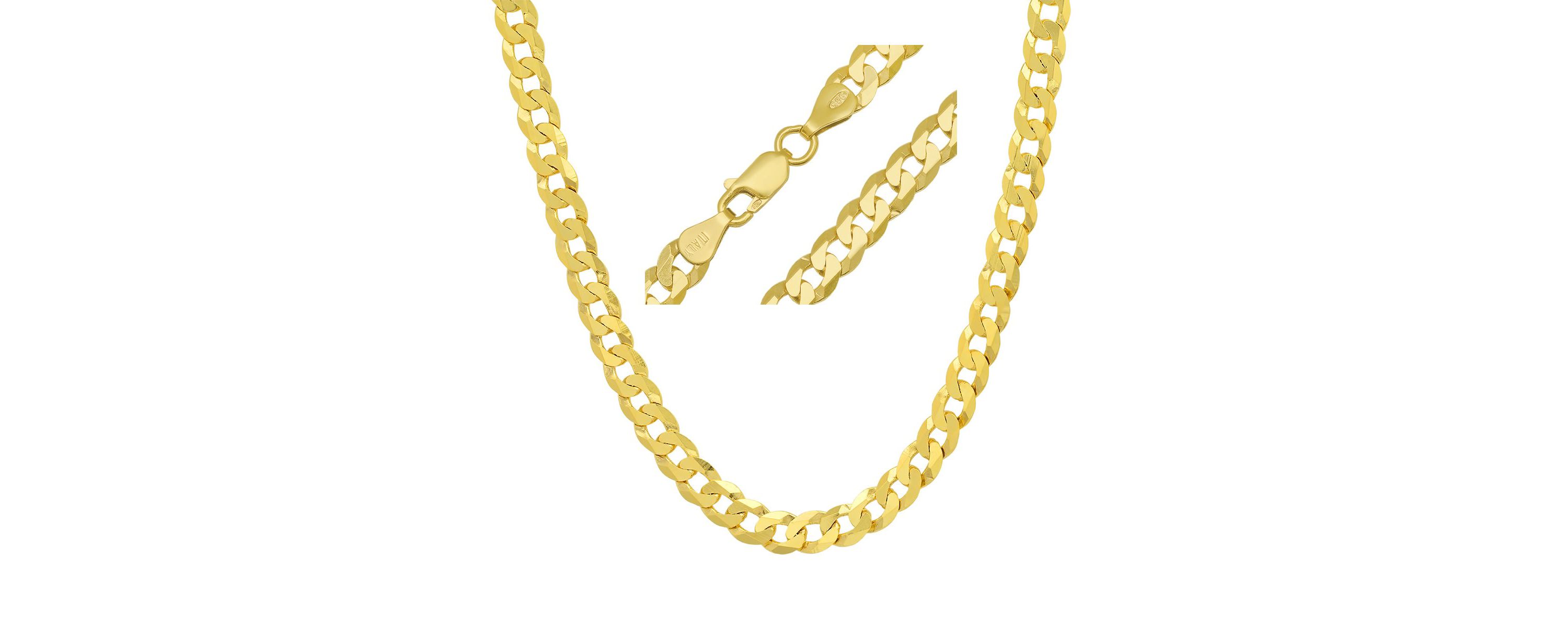 Mens Italian Thick/Heavy 14k Gold Over Silver Miami Cuban Curb Chain Necklace