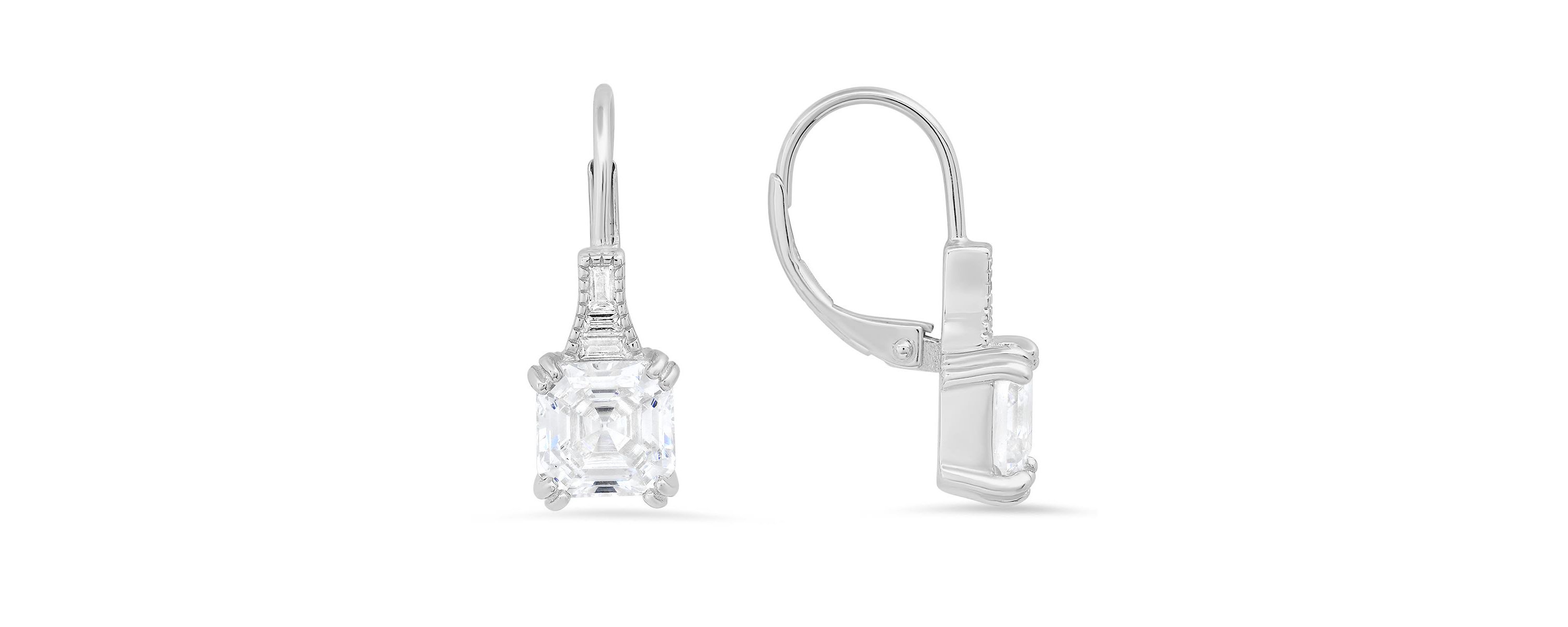 Lab Created Sterling Silver Vintage Asscher-cut CZ Leverback Earrings