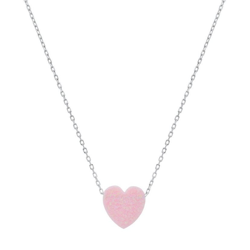 Lab Created Sterling Silver Blue Opal Heart Necklace