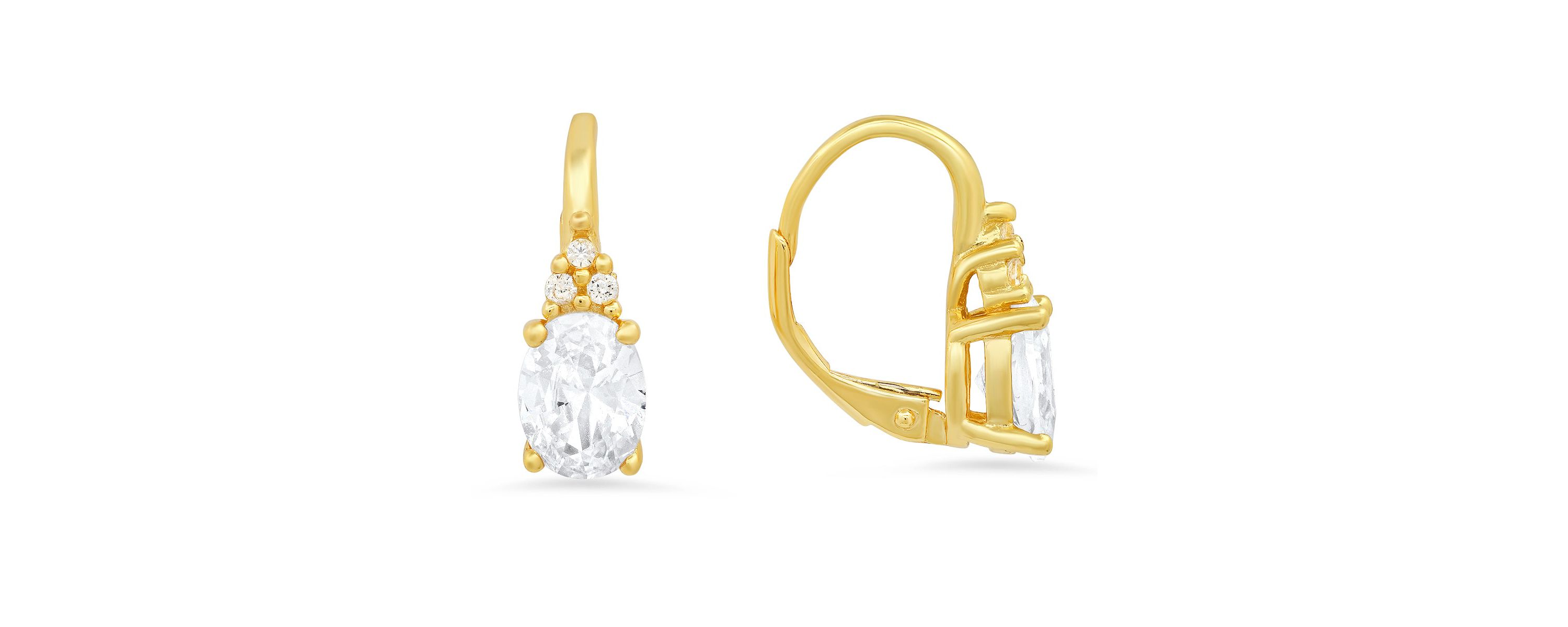 Lab Created Sterling Silver CZ Leverback Earrings