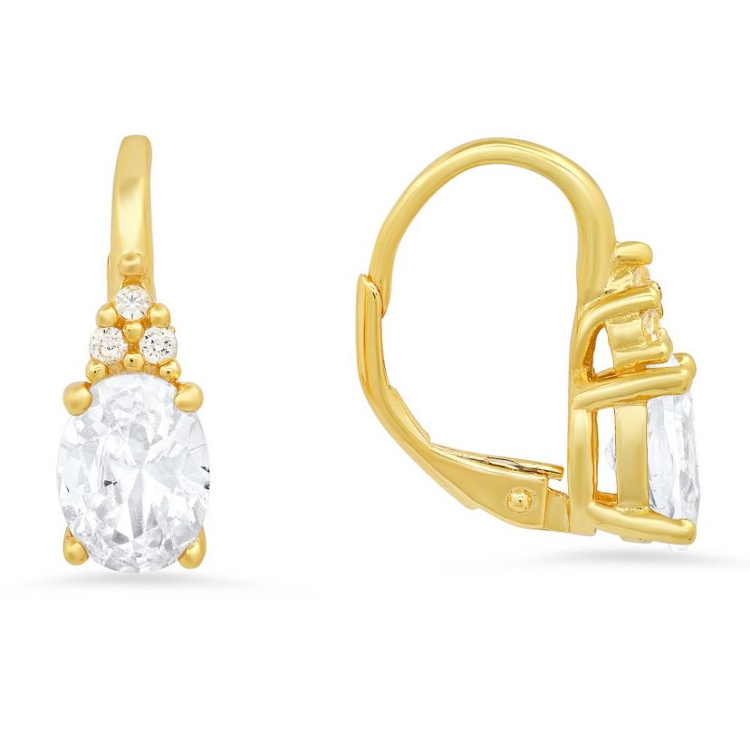 Lab Created Sterling Silver CZ Leverback Earrings