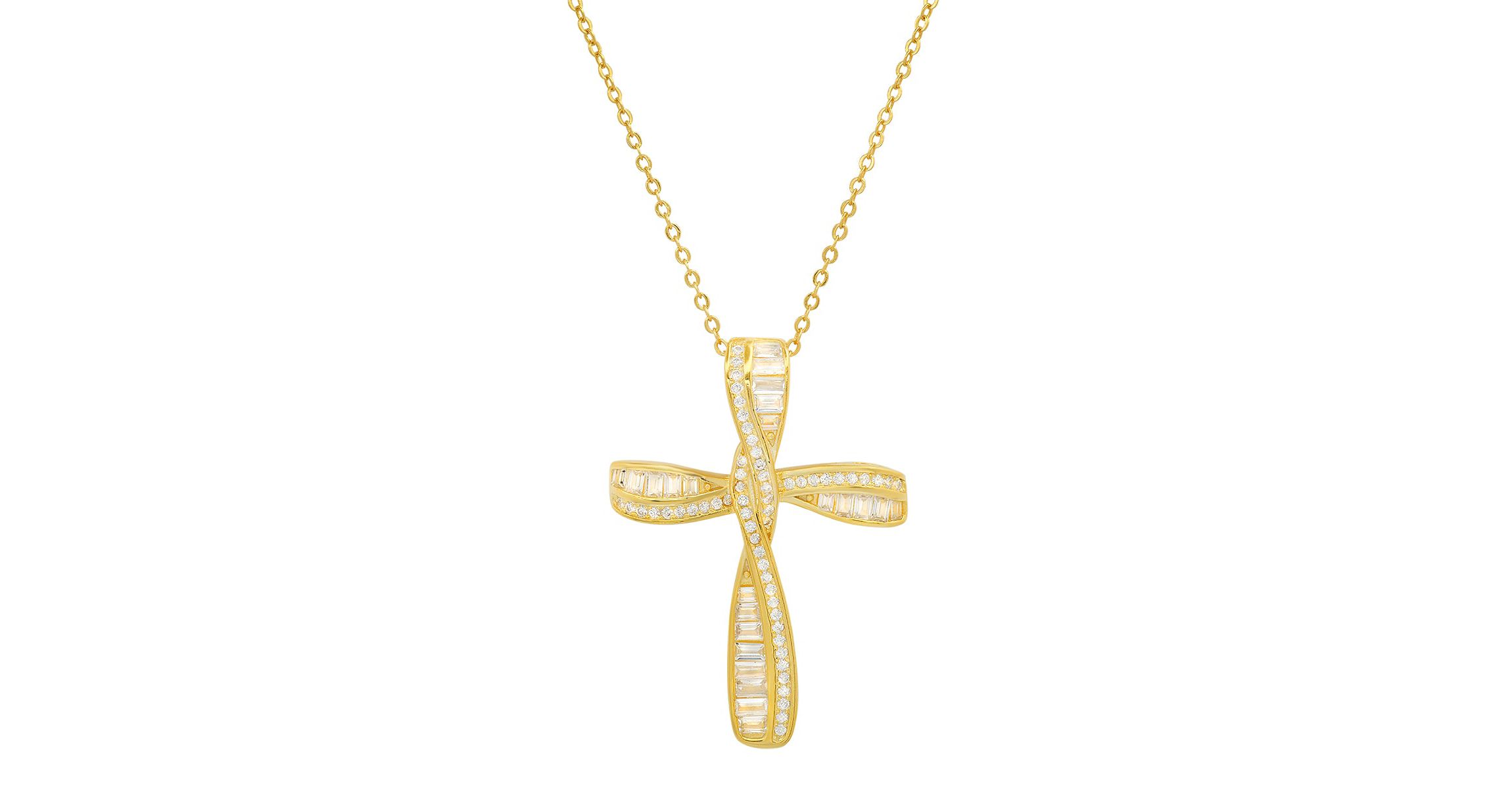 Lab Created 14k Gold Over Silver Baguette CZ Cross Pendant
