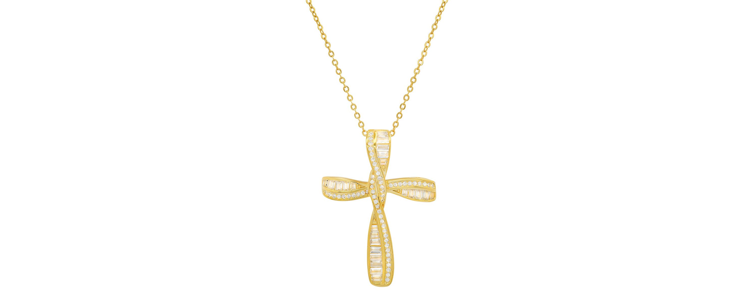 Lab Created 14k Gold Over Silver Baguette CZ Cross Pendant