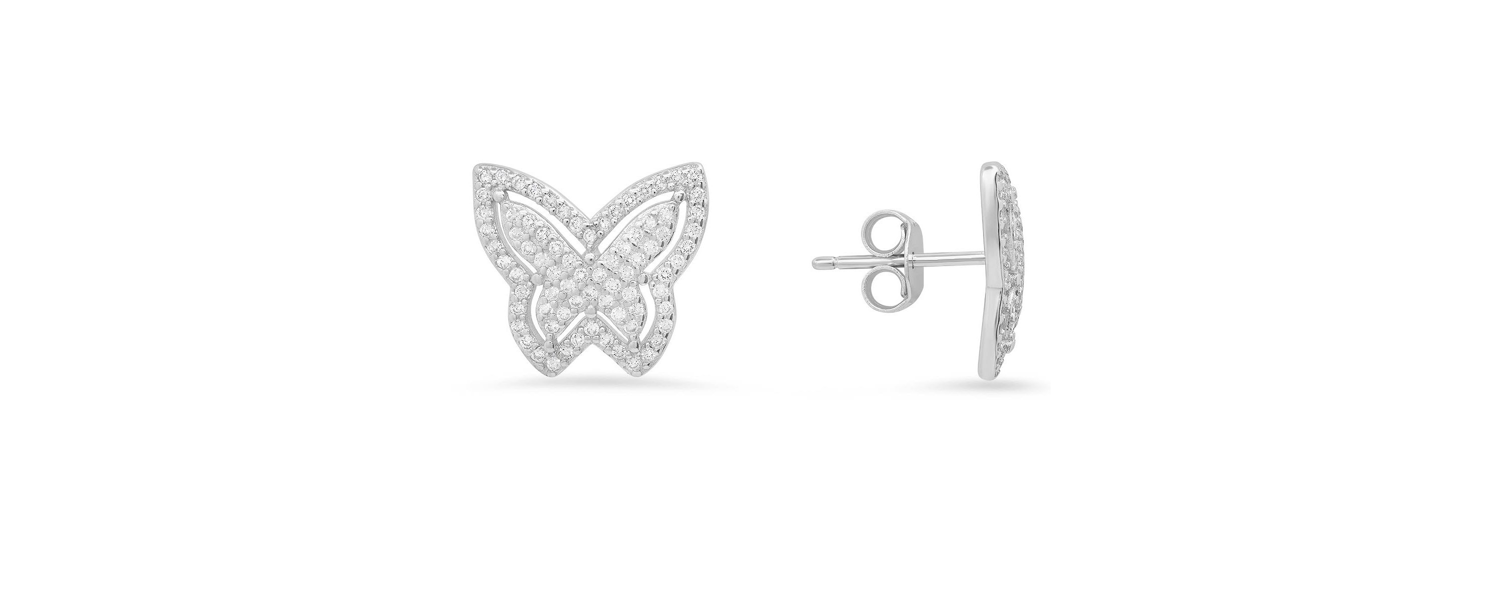 Lab Created Sterling Silver Pave Butterfly CZ Stud Earrings