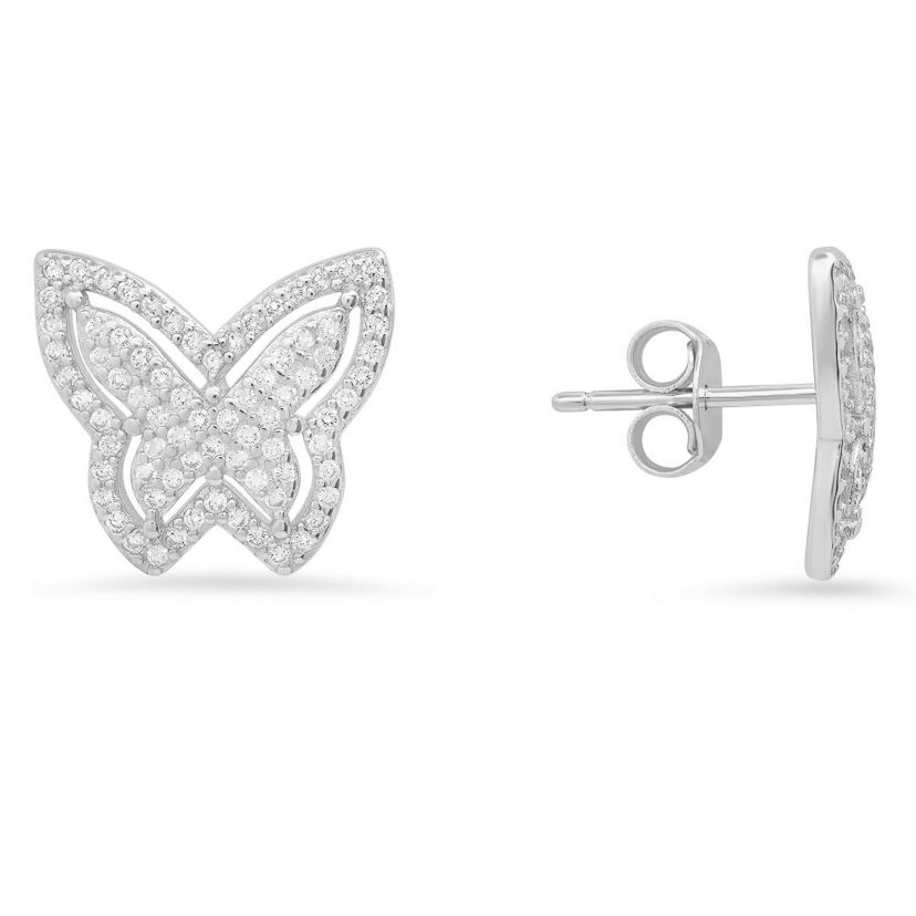 Lab Created Sterling Silver Pave Butterfly CZ Stud Earrings
