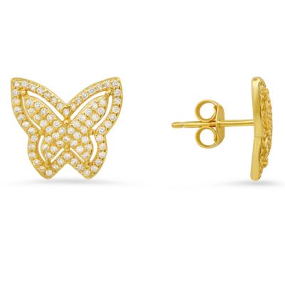 Lab Created Sterling Silver Pave Butterfly CZ Stud Earrings
