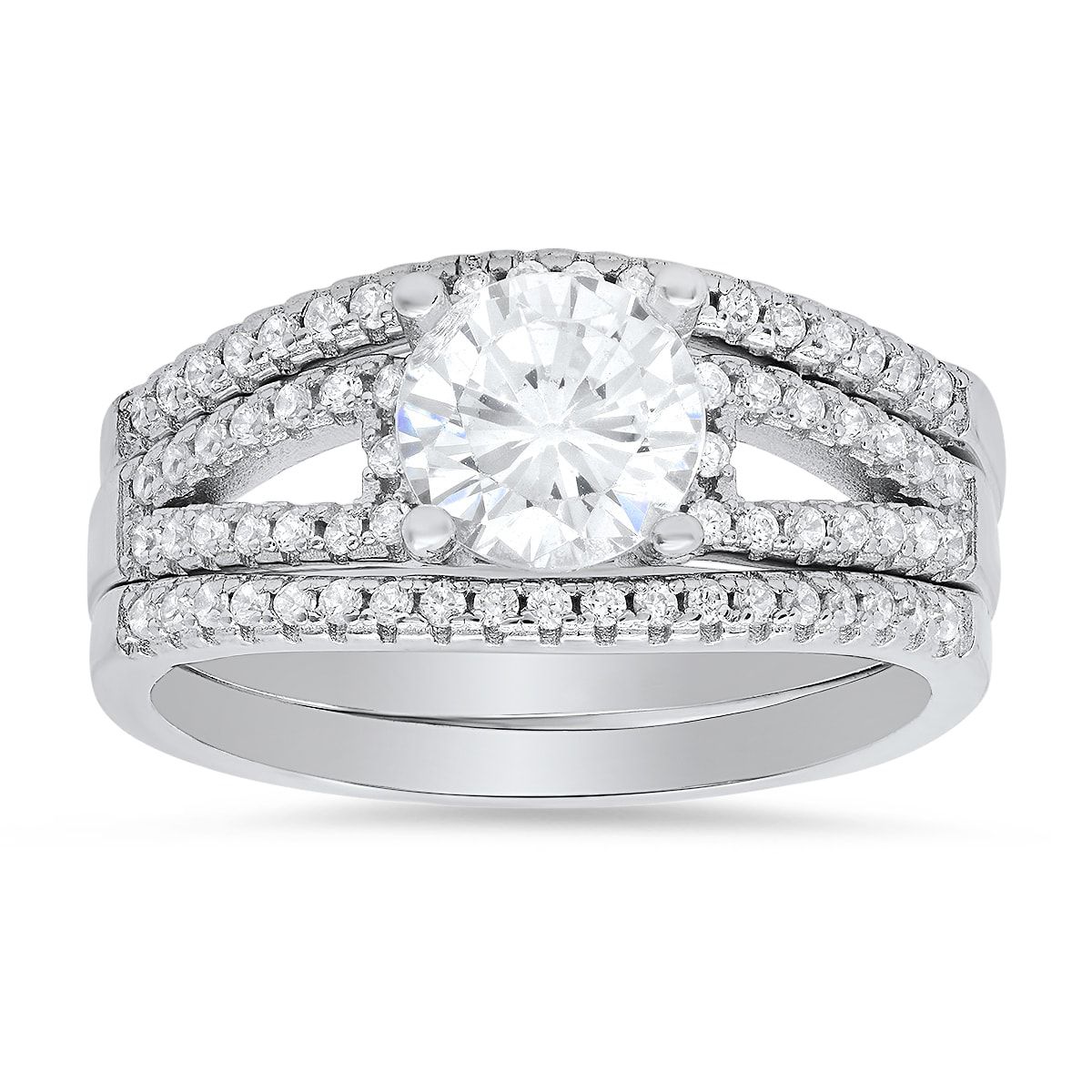 Lab Created Sterling Silver Round CZ 3pc Stackable Ring Set