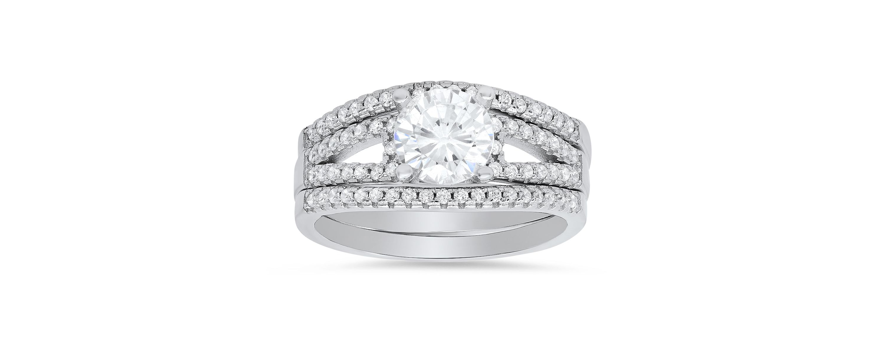 Lab Created Sterling Silver Round CZ 3pc Stackable Ring Set