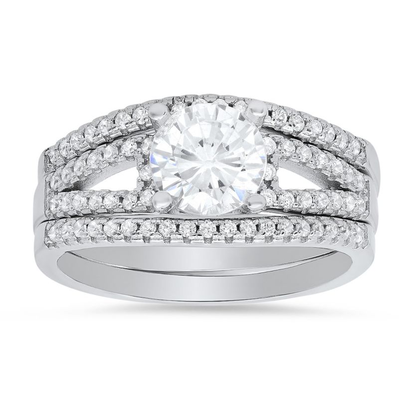 Lab Created Sterling Silver Round CZ 3pc Stackable Ring Set