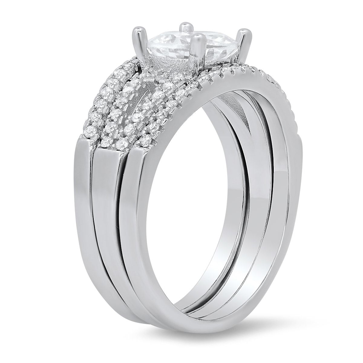 Lab Created Sterling Silver Round CZ 3pc Stackable Ring Set