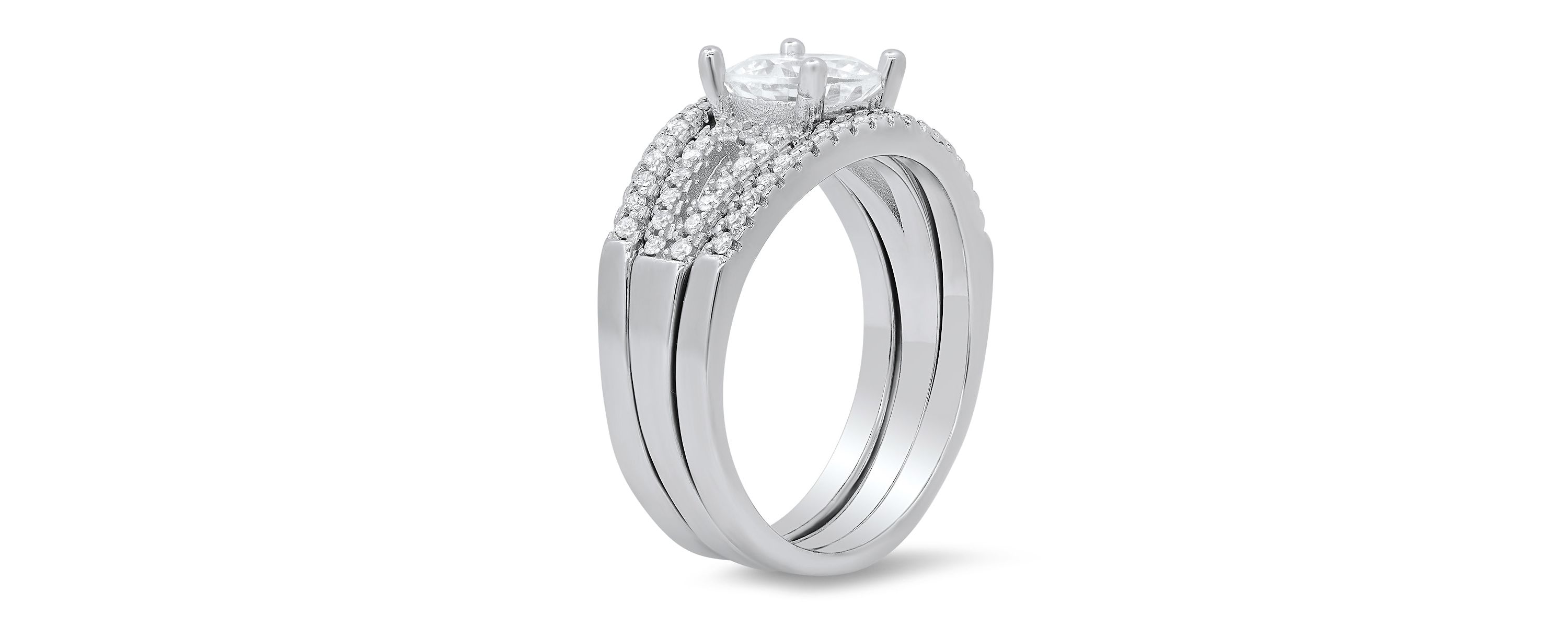 Lab Created Sterling Silver Round CZ 3pc Stackable Ring Set