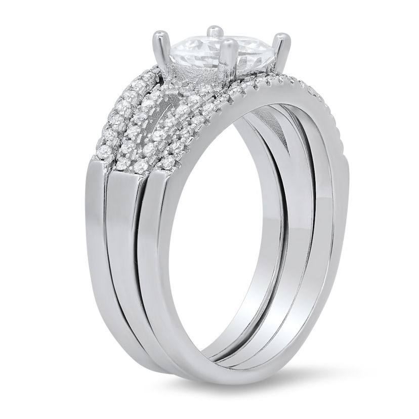 Lab Created Sterling Silver Round CZ 3pc Stackable Ring Set
